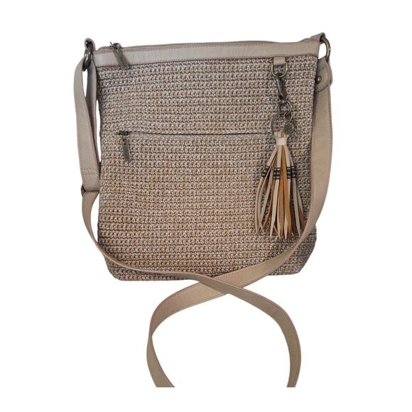 The Sak Handbags - The Sak Hobo Crochet Cross Body Bag Zip Large Beige Brown Leather Tassle